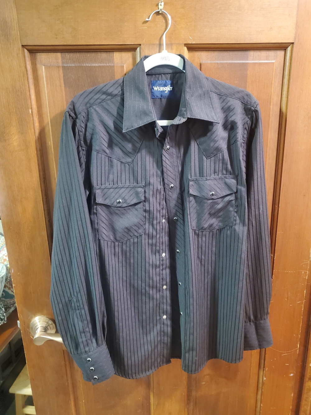 Wrangler Men’s Black Pinstripe Western Button-Up Shirt